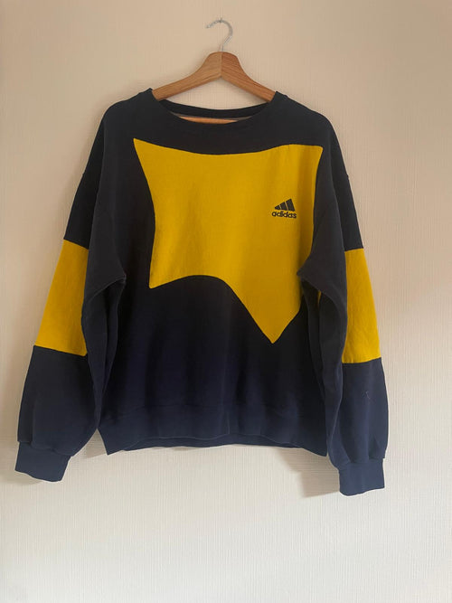 Brand remix - Adidas sweater L (donkerblauw/geel)